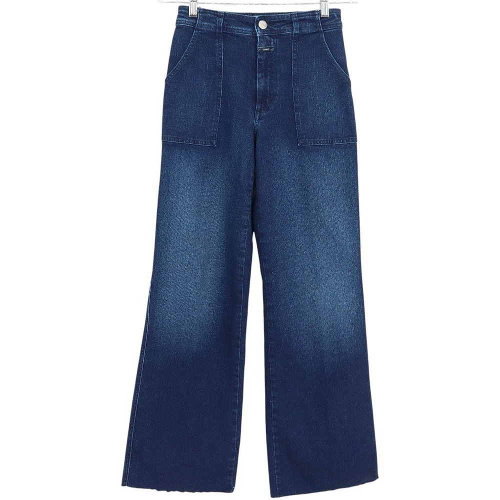Closed Aria‎ Flared Jeans Womens 26 Dark Blue Denim High Rise Raw Hem Italy C9